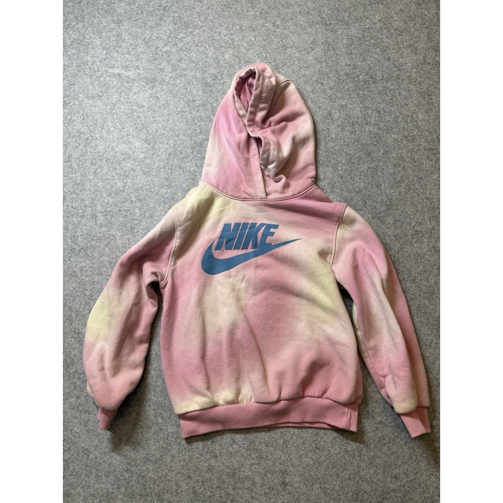 Nike Girls Hoodie Size 6 M 5-6 Pink Tie Dye Swoosh Fleece Pullover Sweatshirt